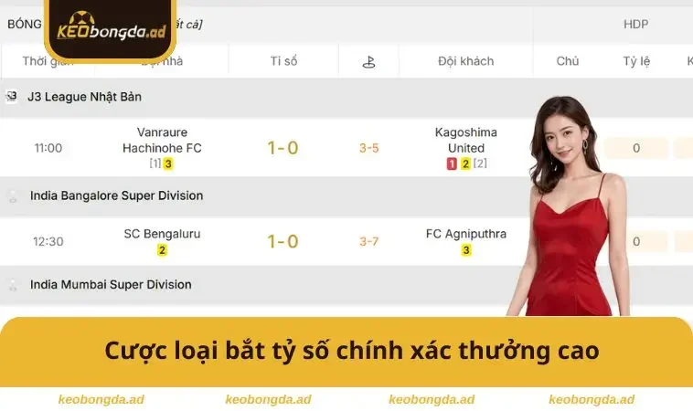 Cược loại bắt tỷ số chính xác thưởng cao